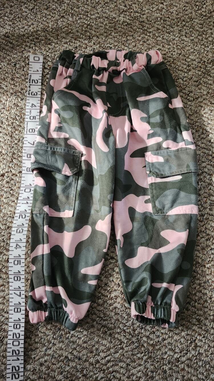 Girls Pink Green Camo Cargo Jogger Pants Elastic Waist 18 Month #711